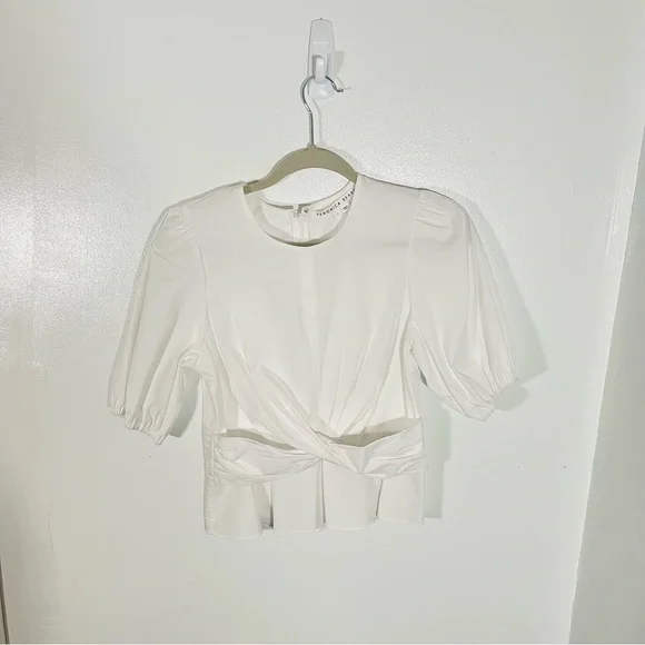 NEW Veronica Beard Arvilla Top White Criss Cross Preppy Coastal Modest Peplum - Picture 2 of 8
